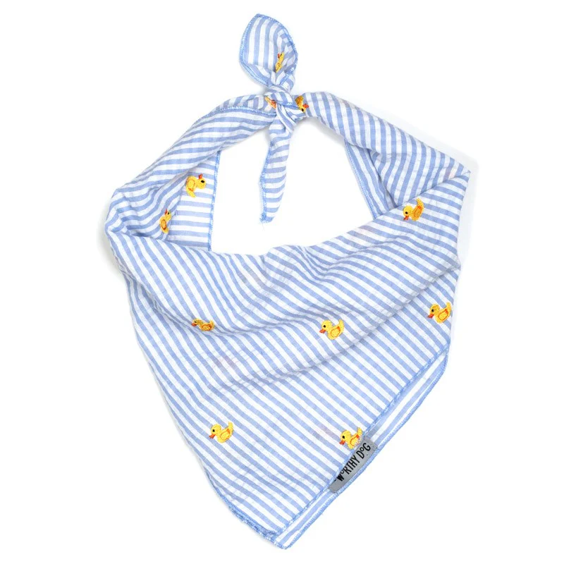 Blue Stripe with Rubber Duck Dog Bandana - Image 2