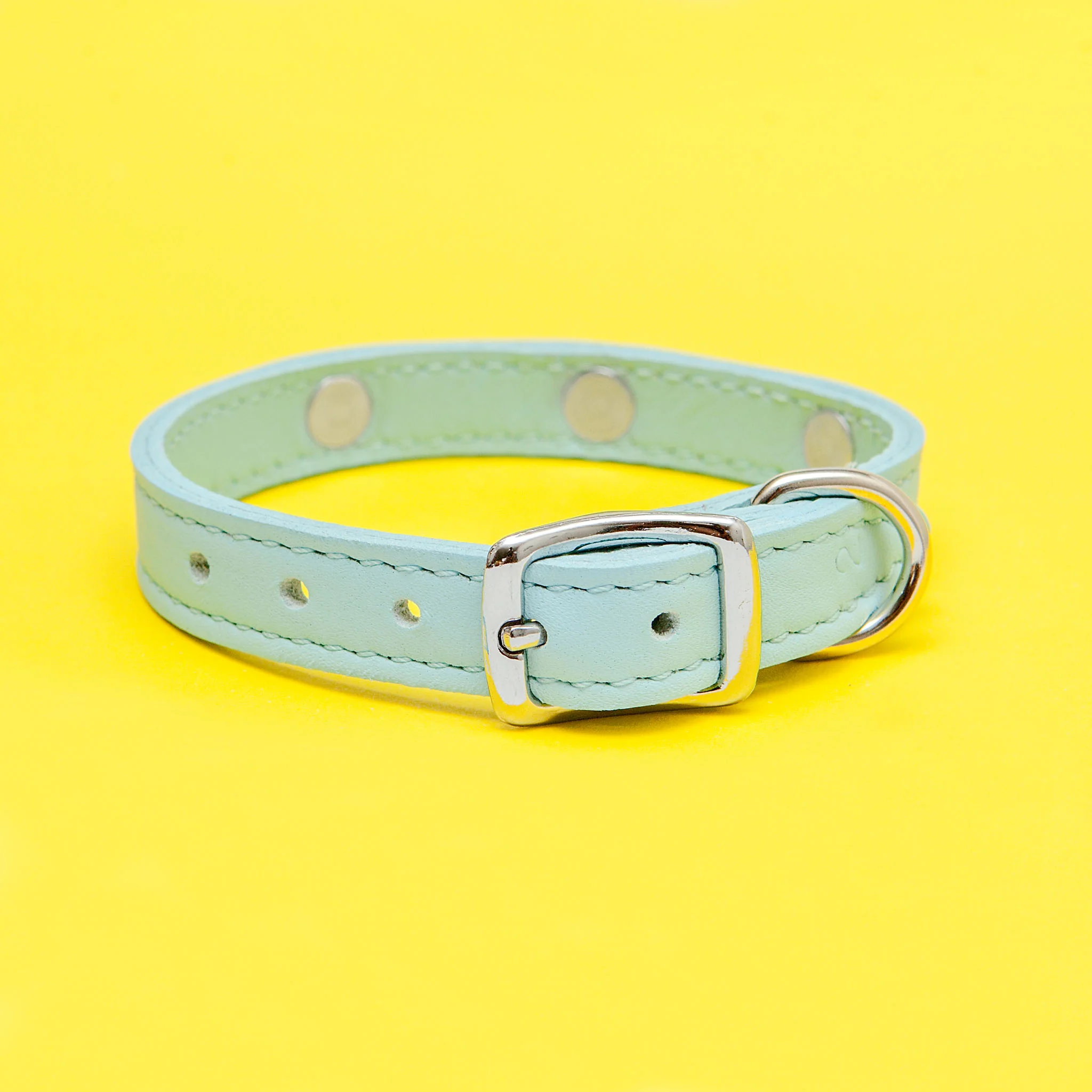 Daisy Dog Collar in Blue Leather (Made in the USA) - Image 2
