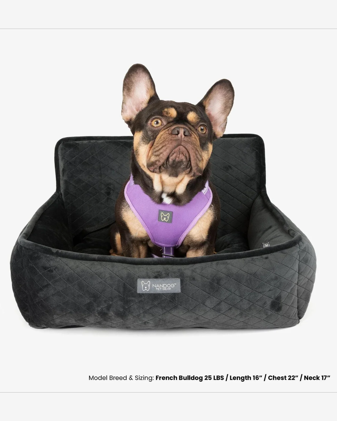 Dark Grey Quilted Dog Car Seat - Image 2