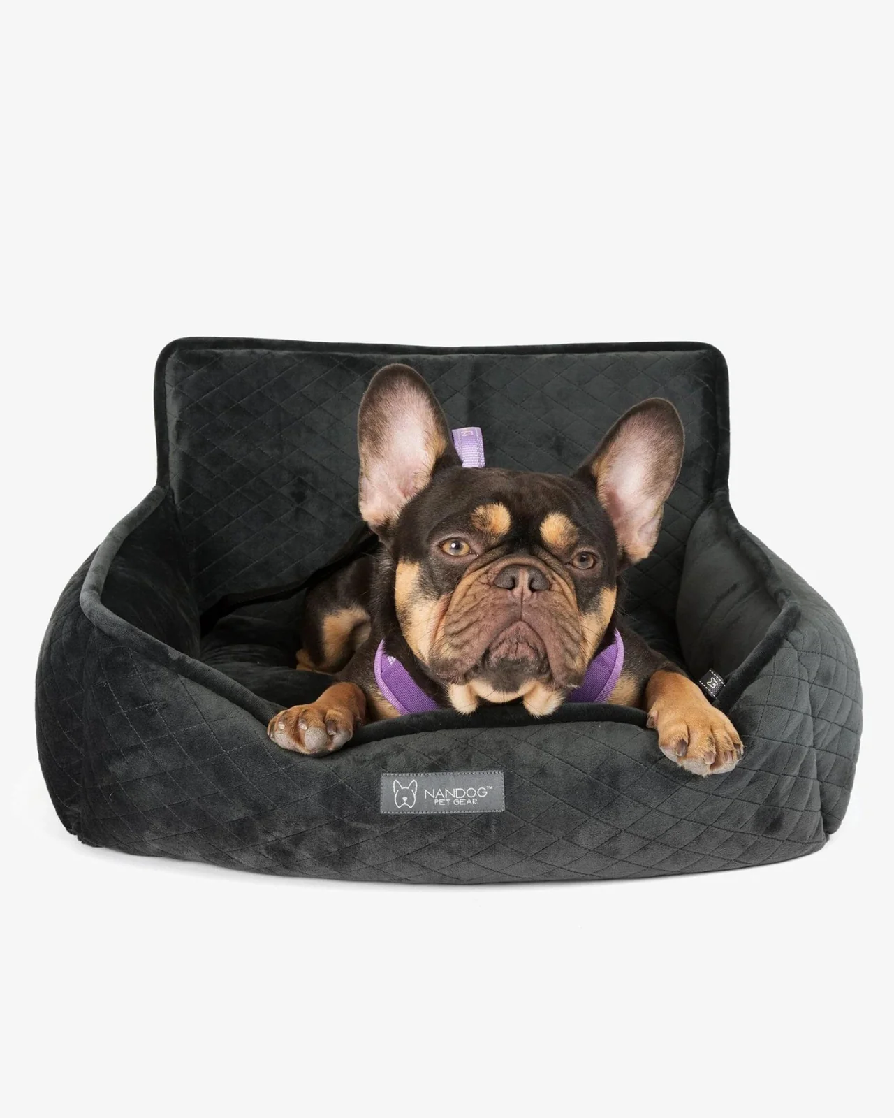 Dark Grey Quilted Dog Car Seat - Image 6