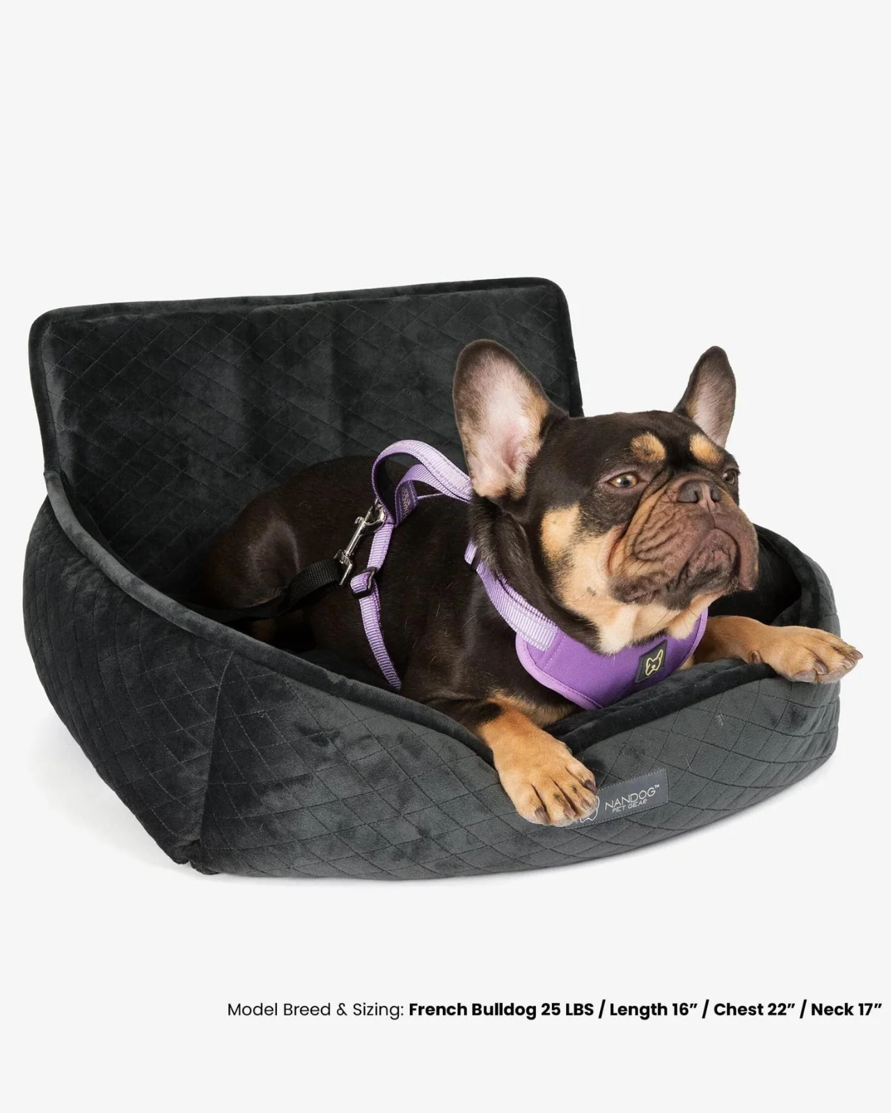 Dark Grey Quilted Dog Car Seat - Image 7