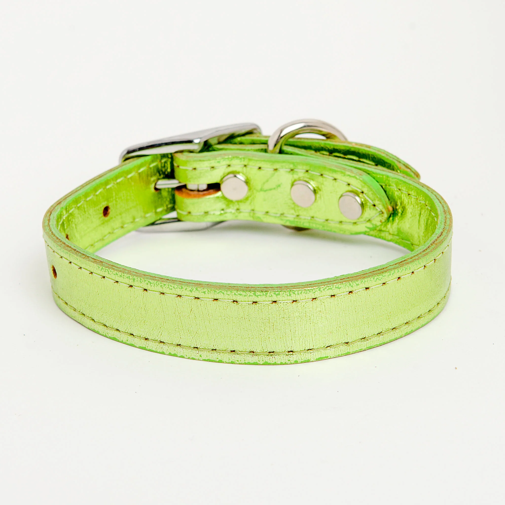 Shimmer Leather Dog Collar in Metallic Acid Green << FINAL SALE >> - Image 4