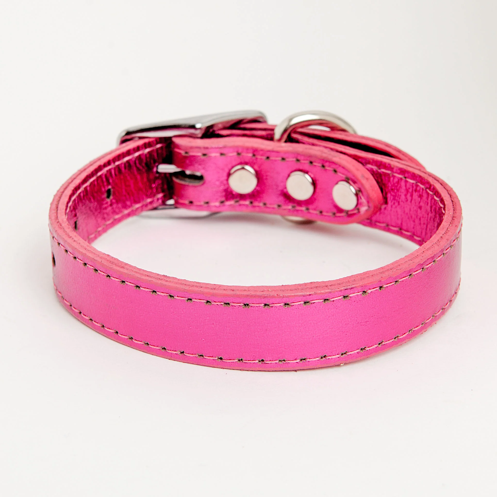 Shimmer Leather Dog Collar in Metallic Hot Pink << FINAL SALE >> - Image 3