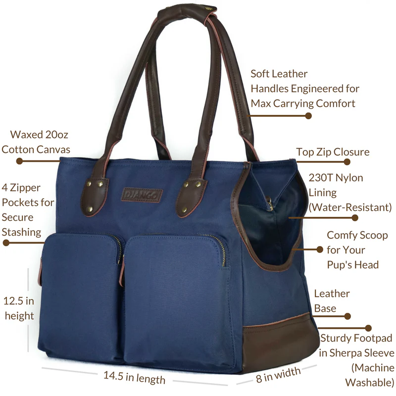 DJANGO | Waxed Canvas + Leather Pet Tote in Navy - Image 2