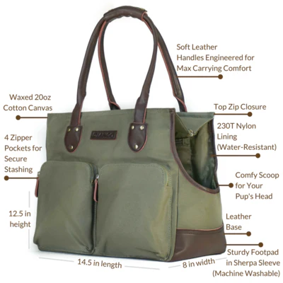 DJANGO | Waxed Canvas + Leather Pet Tote in Olive - Image 2