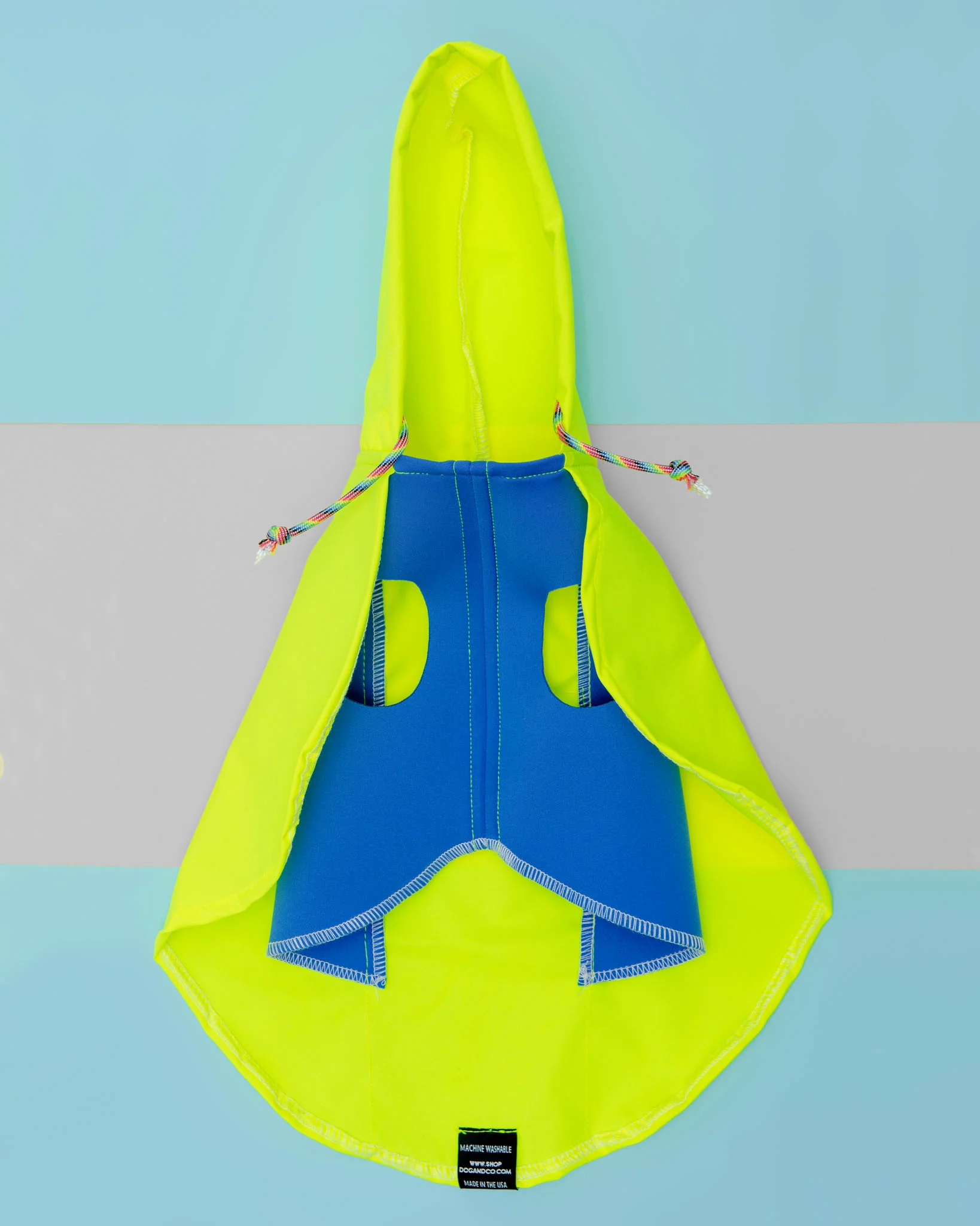 Action Jacket Dog Pull-On Raincoat in Safety Yellow + Blue (Made in NYC) - Image 8