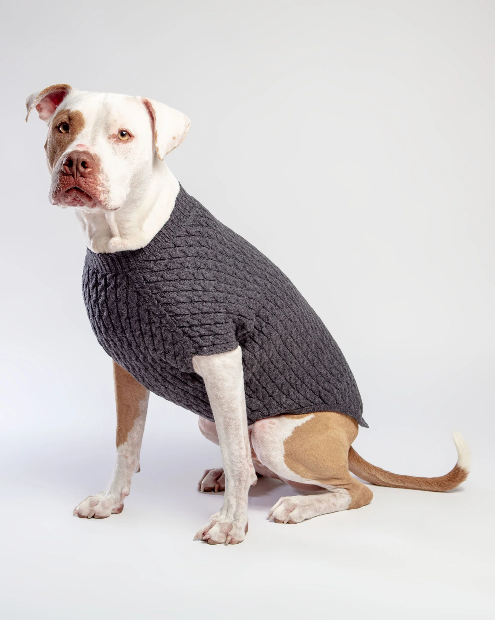 The Uptown Cable Knit Sweater in City Slush Grey Merino Wool (Made in NYC) (FINAL SALE) - Image 2