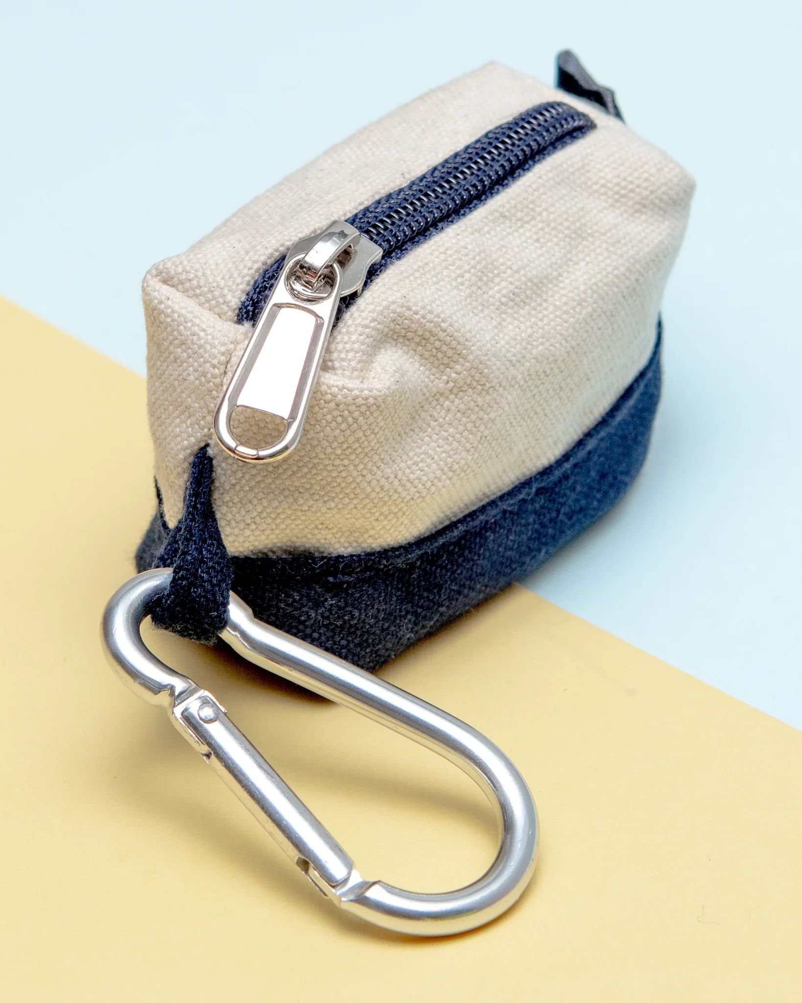Canvas Clean-Up Poo Bag Roll Holder in Natural + Navy - Image 3