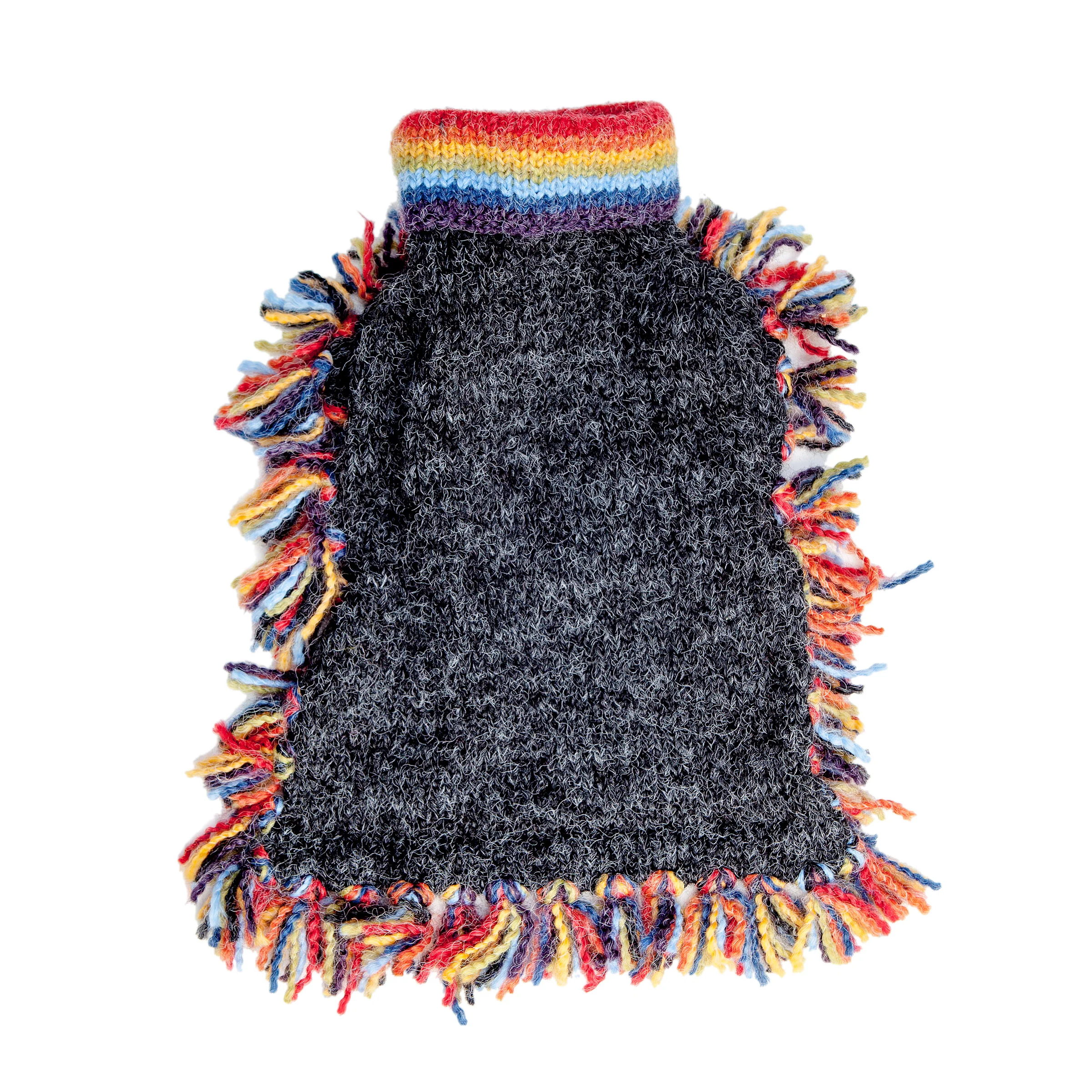 PERUVIAN KNITS | Grey & Rainbow Stripe Poncho - Image 4