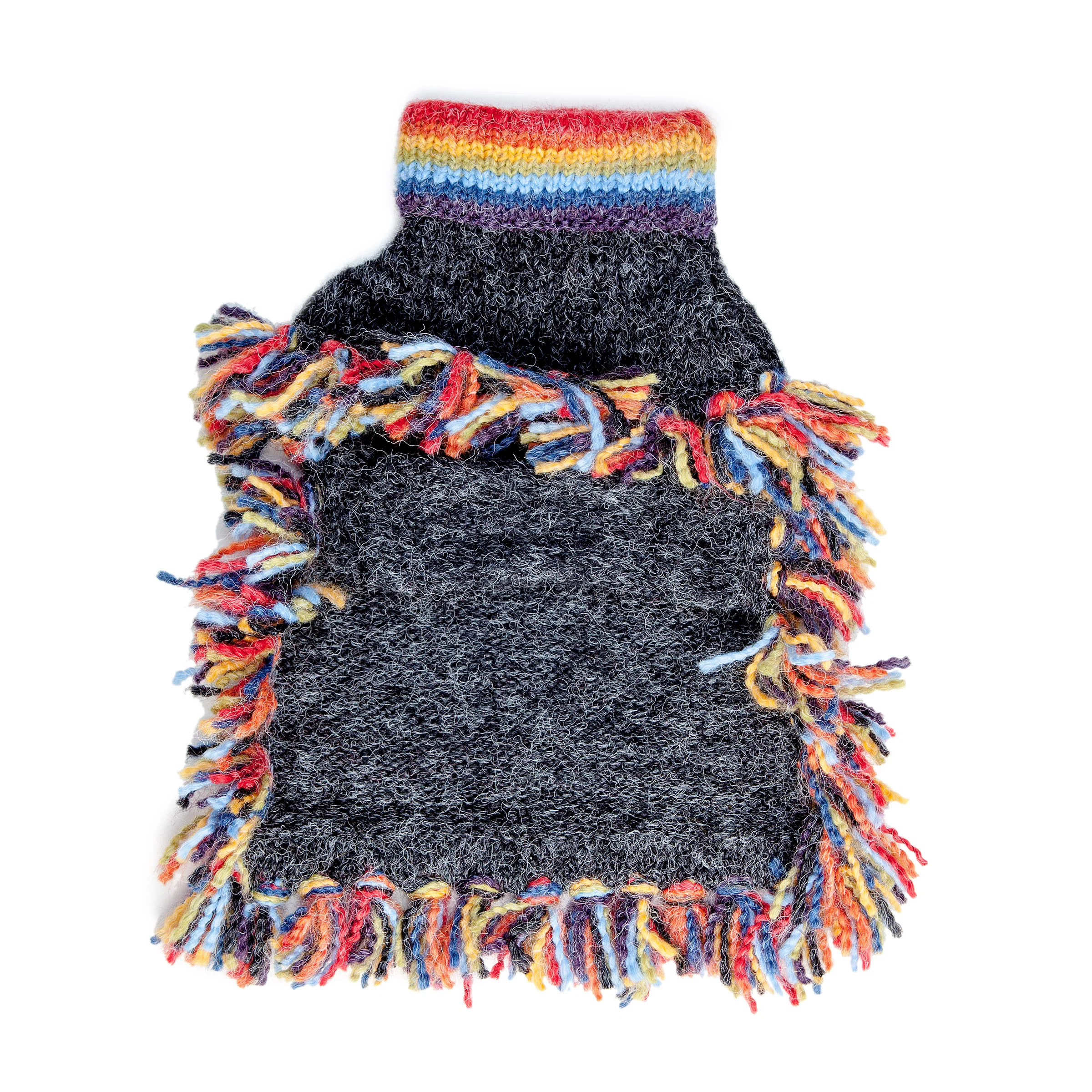 PERUVIAN KNITS | Grey & Rainbow Stripe Poncho - Image 5