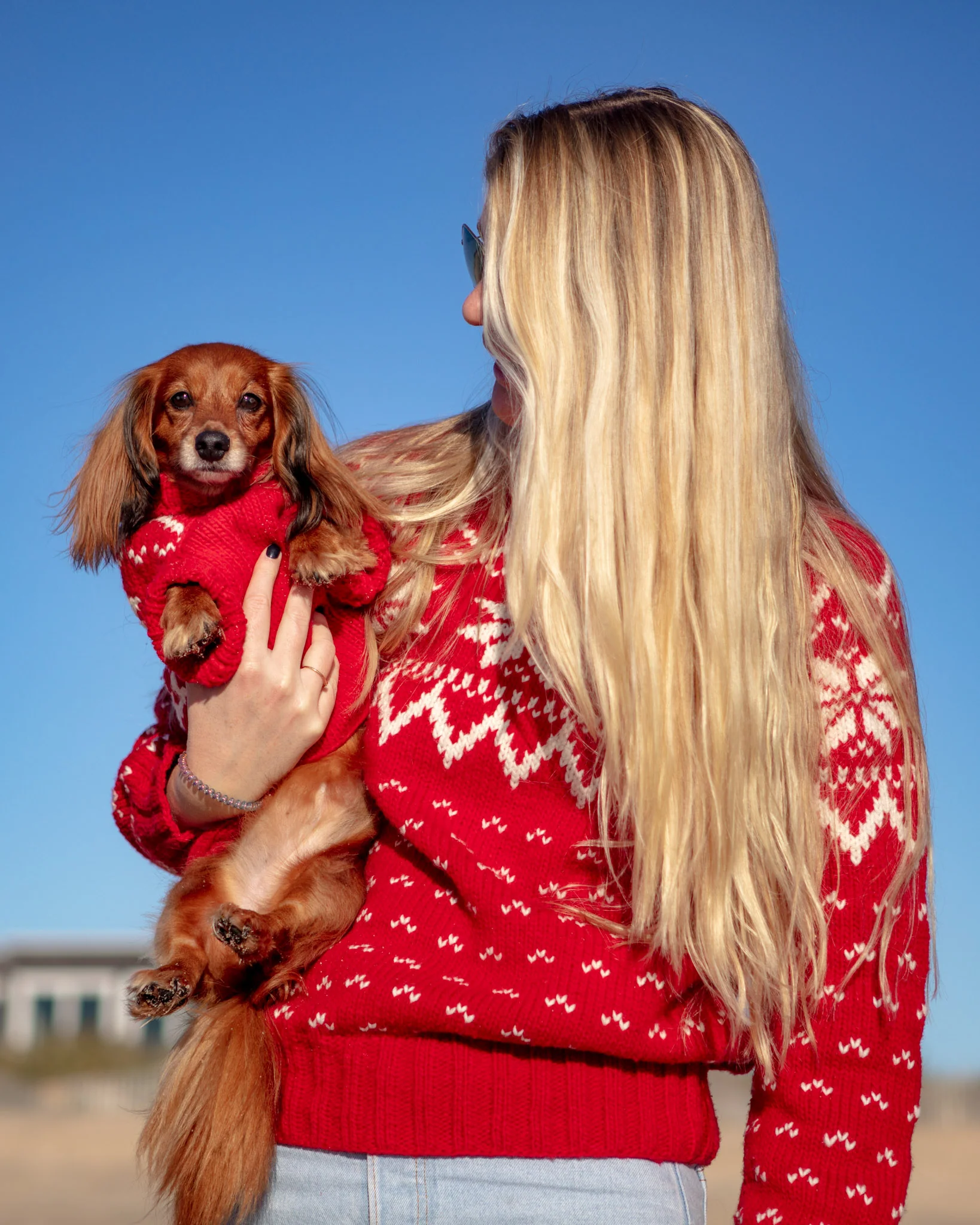 Warm-All-Winter Happy Hand Knit Human Snowflake Sweater in Red (FINAL SALE) - Image 2