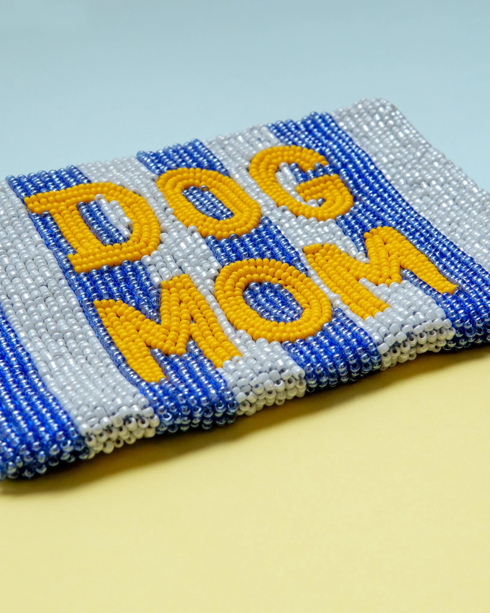 Dog Mom Beaded Coin Purse in Blue & White Stripe - Image 2