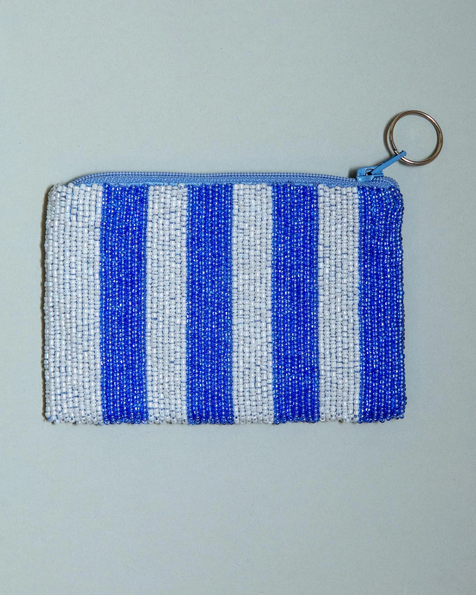 Dog Mom Beaded Coin Purse in Blue & White Stripe - Image 3