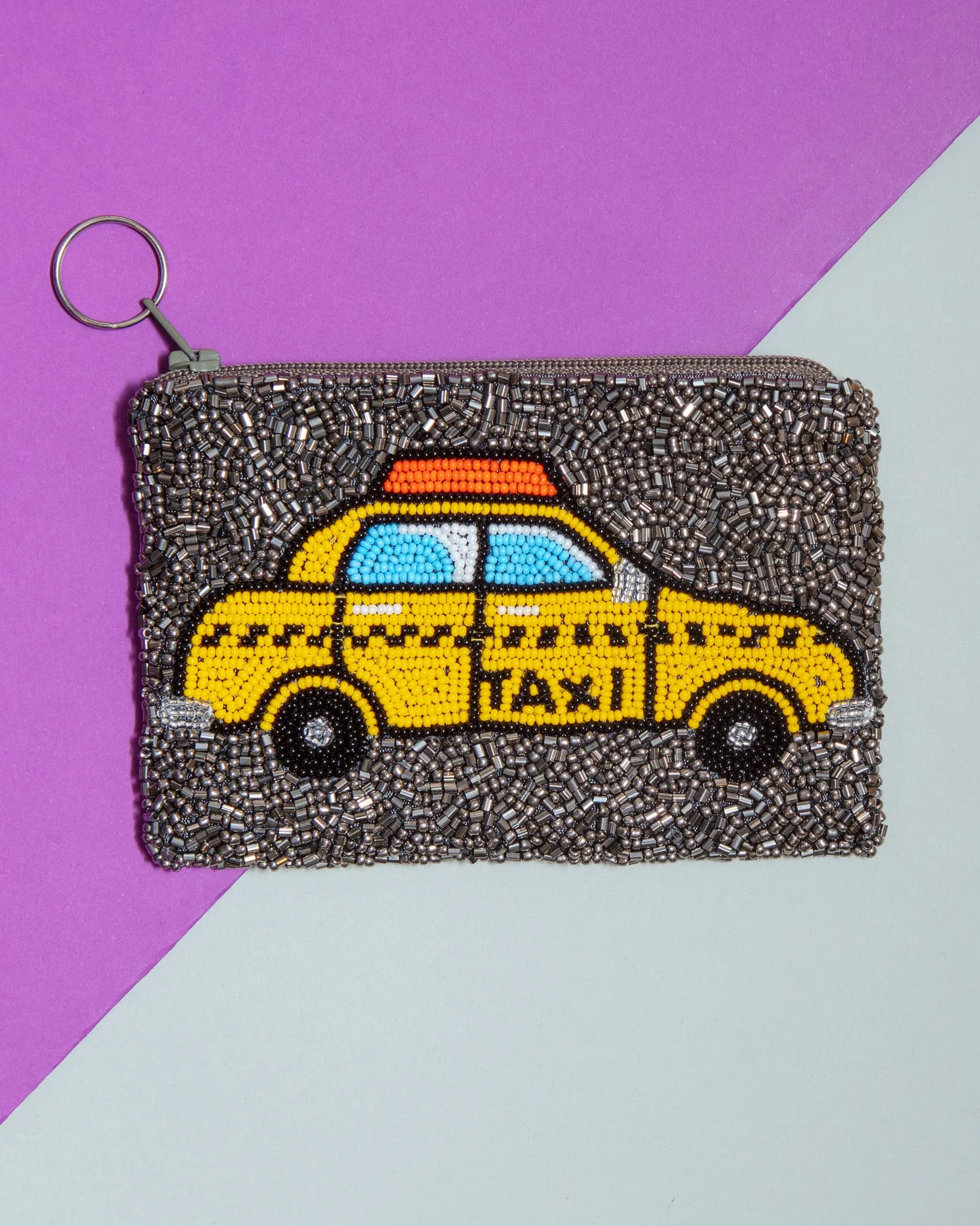 Dog NYC Beaded Coin Purse w/ Taxi