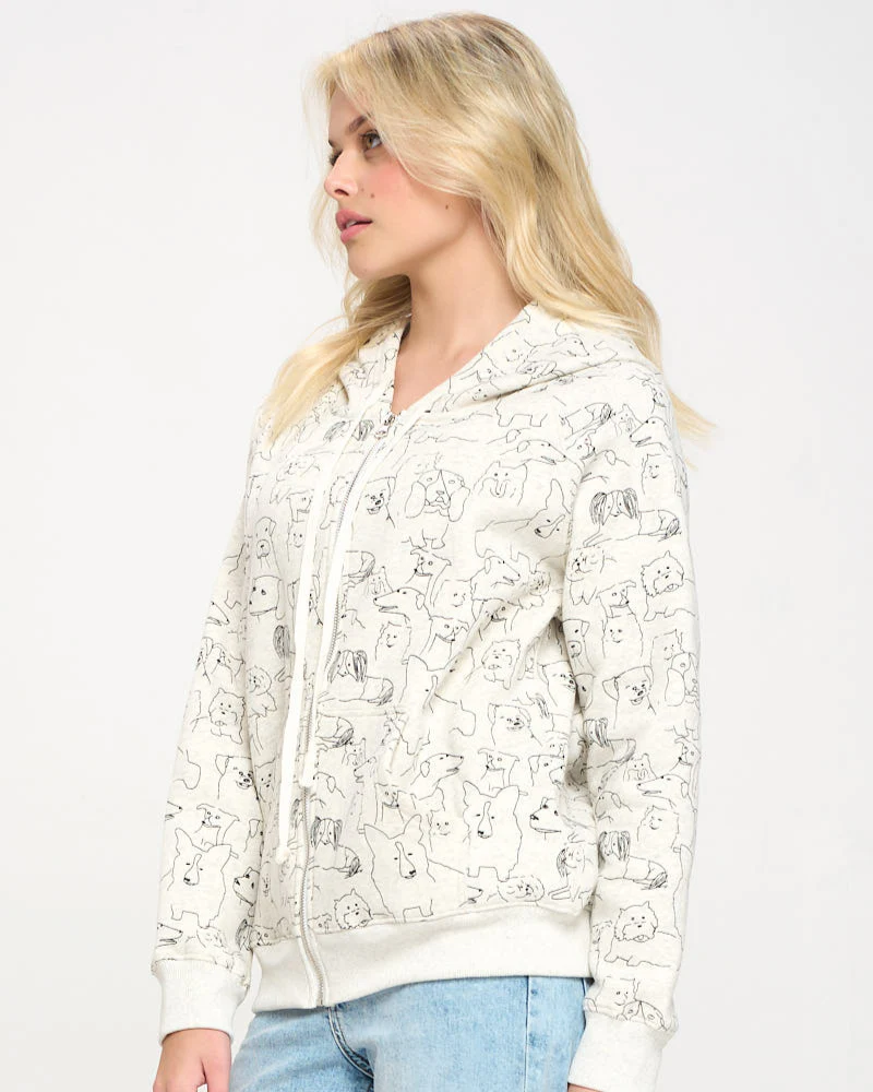 Dog Print Human Zip Up Hoodie in Grey (FINAL SALE) - Image 3