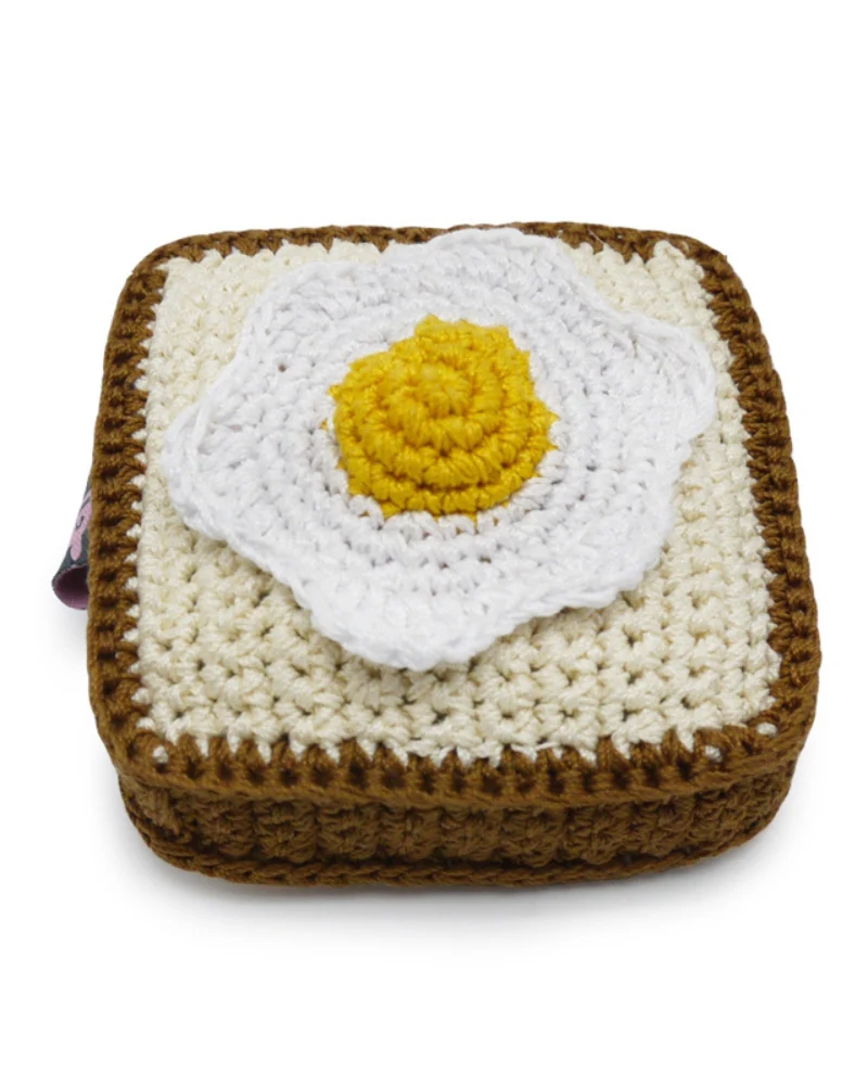 Toast w/ Sunny Side Up Eggs Squeaky Knit Dog Toy - Image 5
