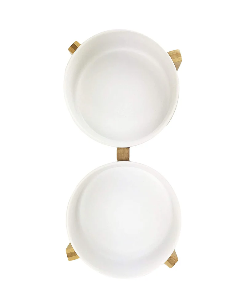 Double Bowl + Stand Feeder in Eggshell and Bamboo - Image 4