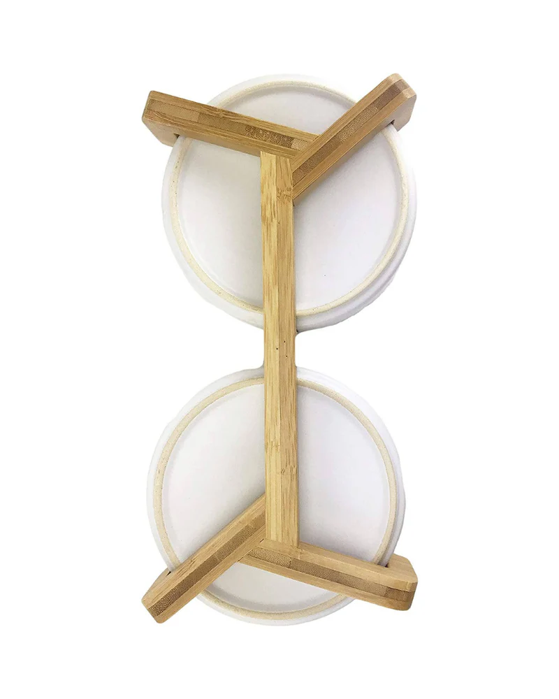 Double Bowl + Stand Feeder in Eggshell and Bamboo - Image 6