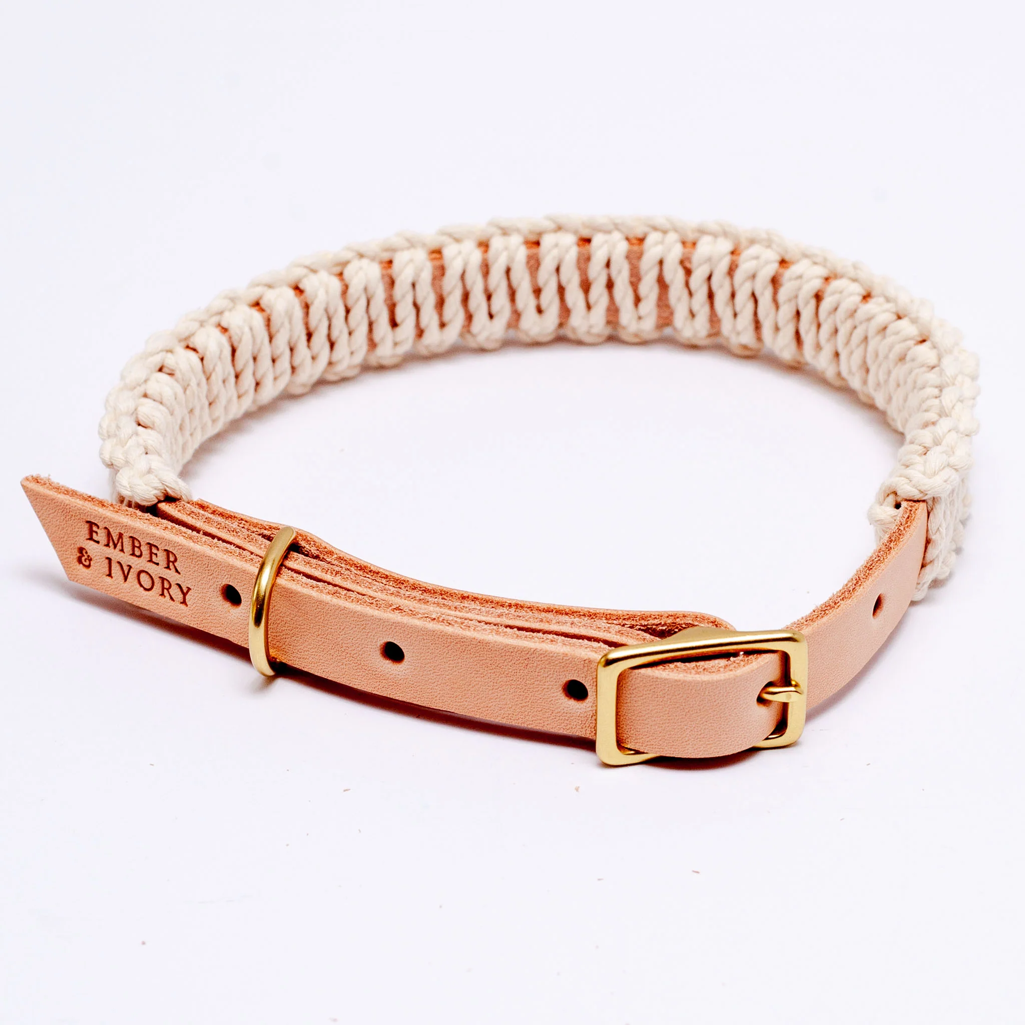 Macrame & Leather Dog Collar in Natural (Made in the USA) (CLEARANCE) - Image 2