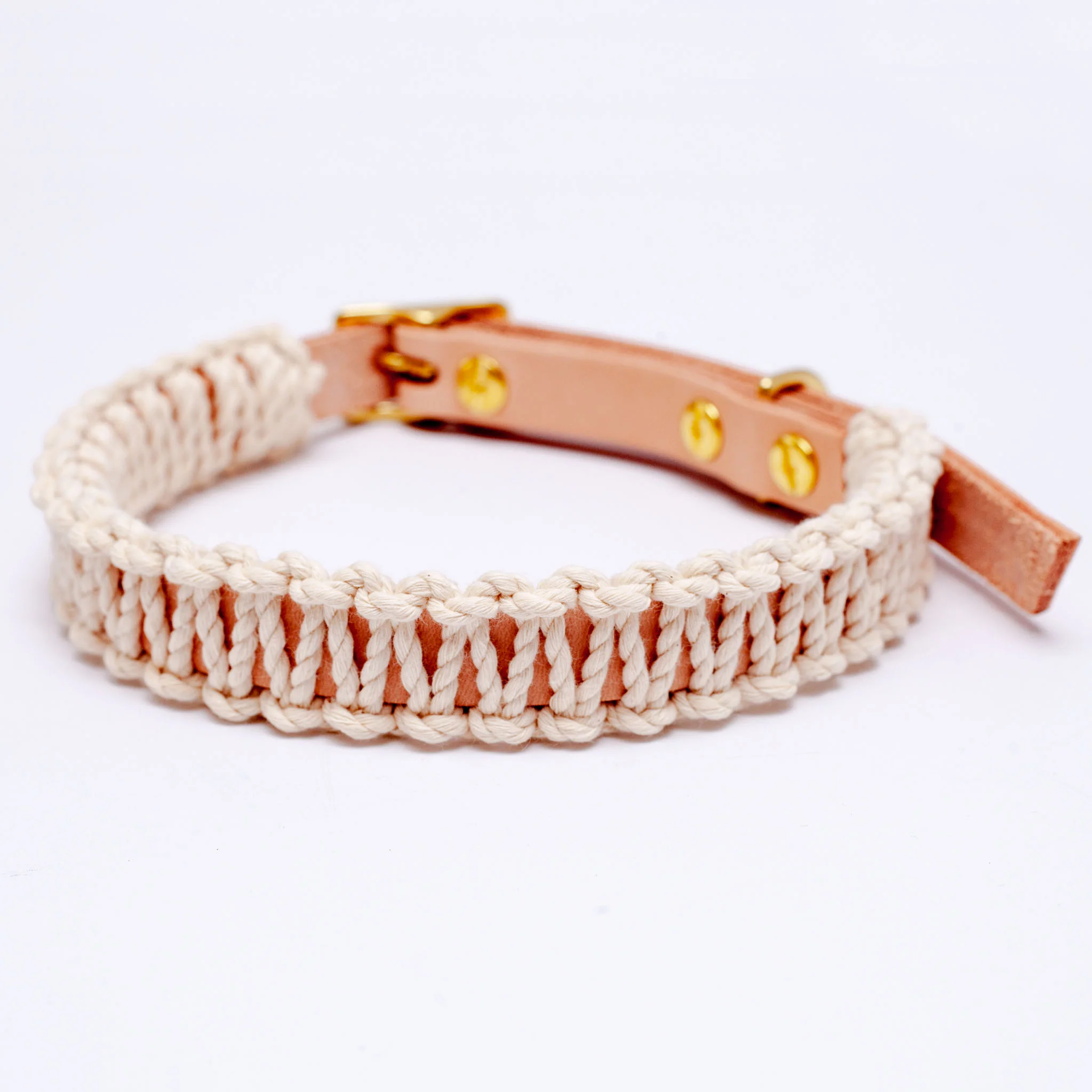 Macrame & Leather Dog Collar in Natural (Made in the USA) (CLEARANCE) - Image 3