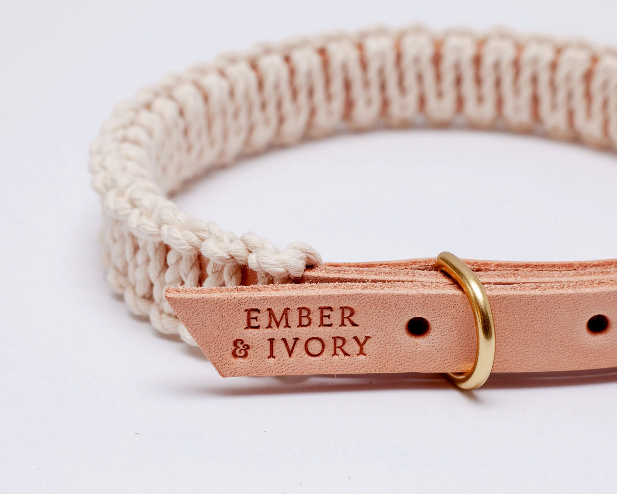 Macrame & Leather Dog Collar in Natural (Made in the USA) (CLEARANCE) - Image 5