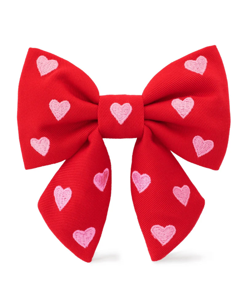 Embroidered Hearts Dog Lady Bow (Made in the USA) - Image 2
