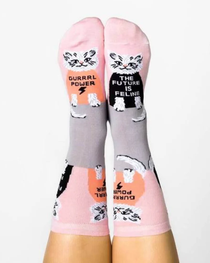 Future is Feline Cotton Kitty Crew Socks