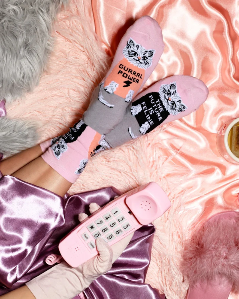 Future is Feline Cotton Kitty Crew Socks - Image 2