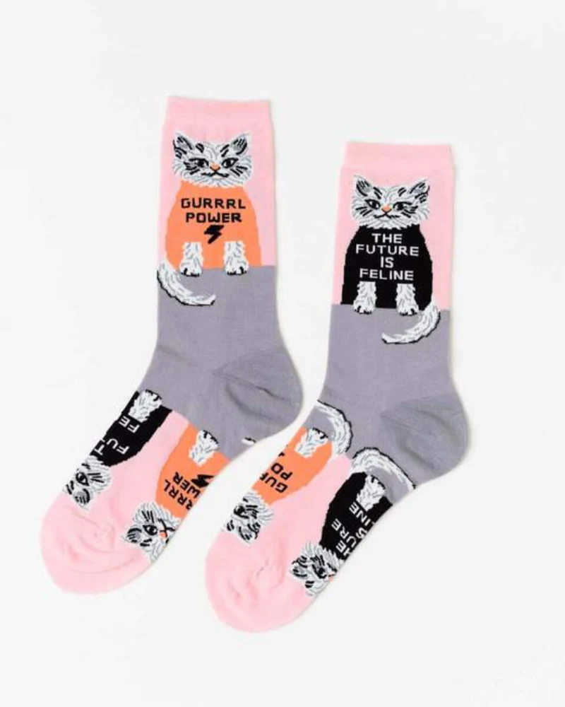 Future is Feline Cotton Kitty Crew Socks - Image 3