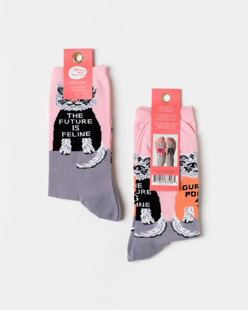 Future is Feline Cotton Kitty Crew Socks - Image 4