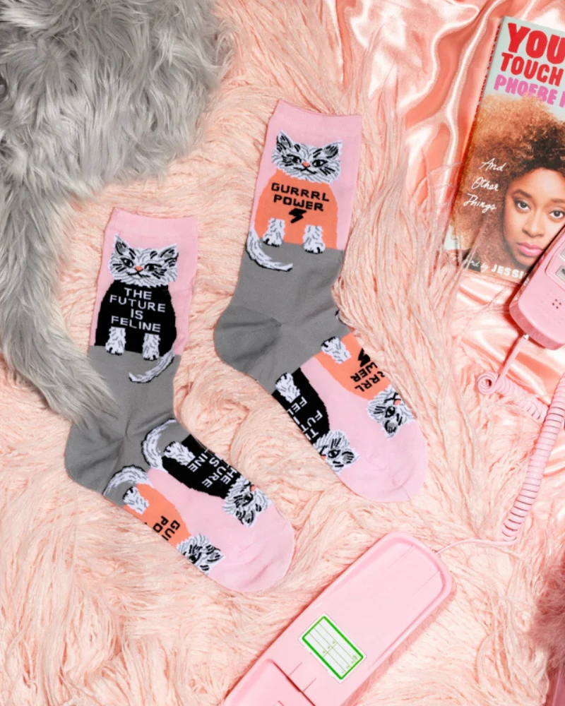 Future is Feline Cotton Kitty Crew Socks - Image 5