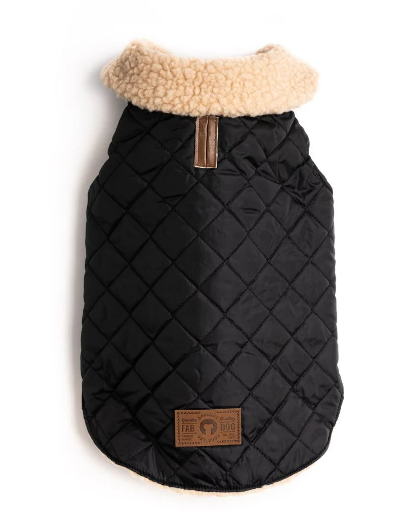 Black Quilted Faux Shearling Dog Coat (FINAL SALE)