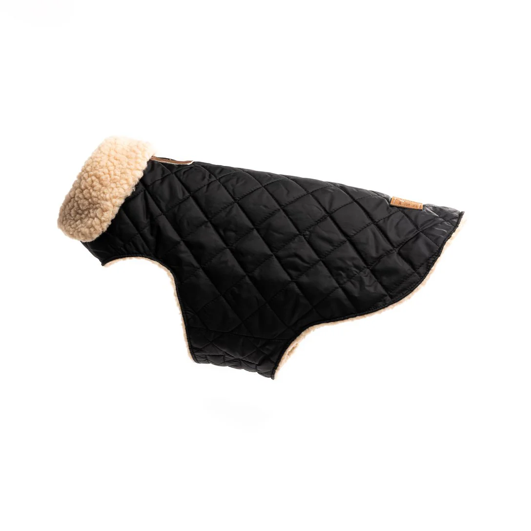 Black Quilted Faux Shearling Dog Coat (FINAL SALE) - Image 3