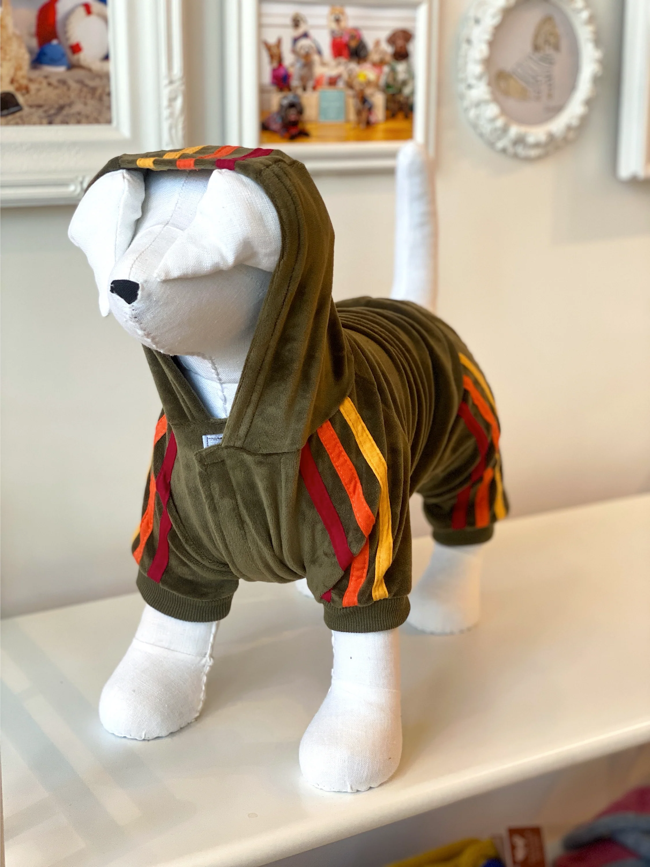 Velour Dog Jogger Onesie in Olive<br>((CLEARANCE)) - Image 4