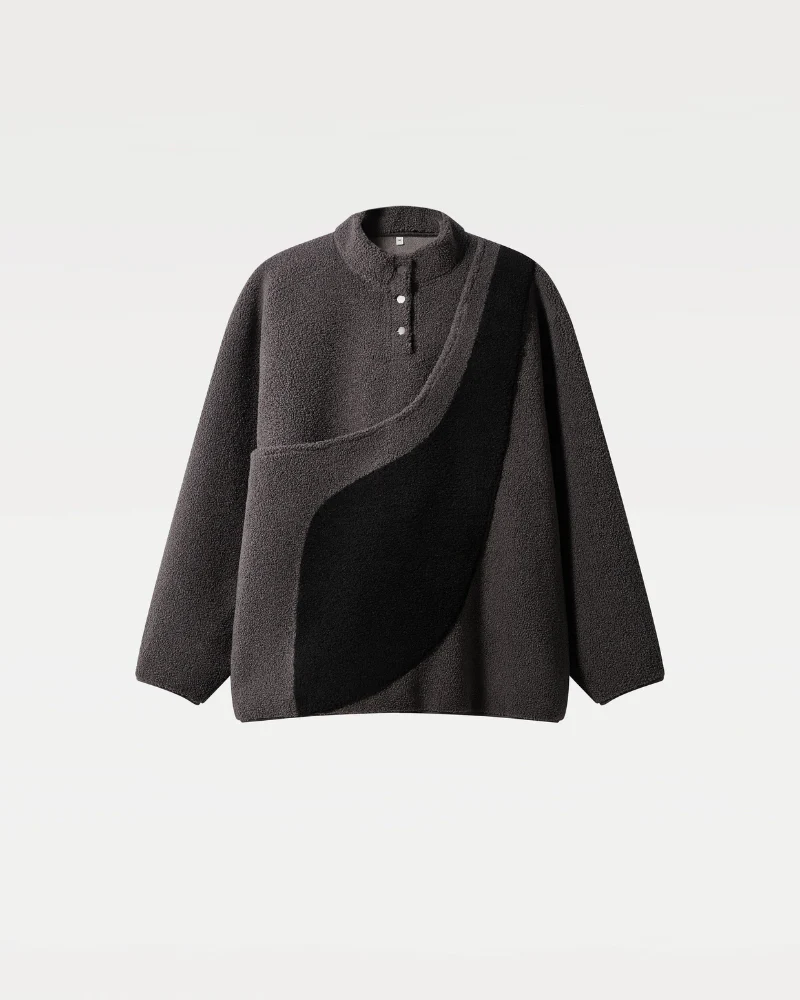 Fleece Pullover with Built-In Kangaroo Pouch Carrier in Black & Grey - Image 8