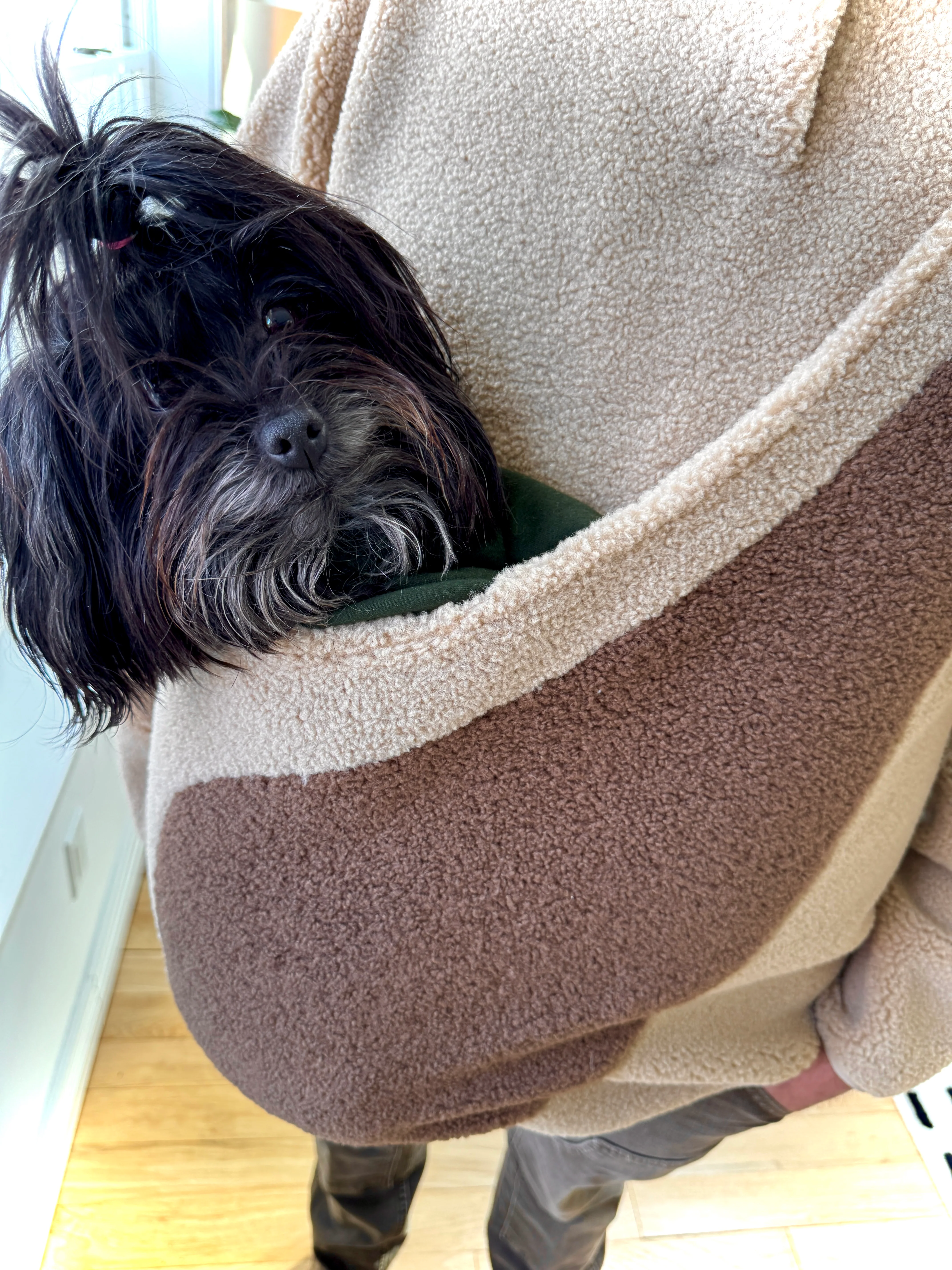 Fleece Pullover with Built-In Pet Pouch Carrier in Classic Tan - Image 16