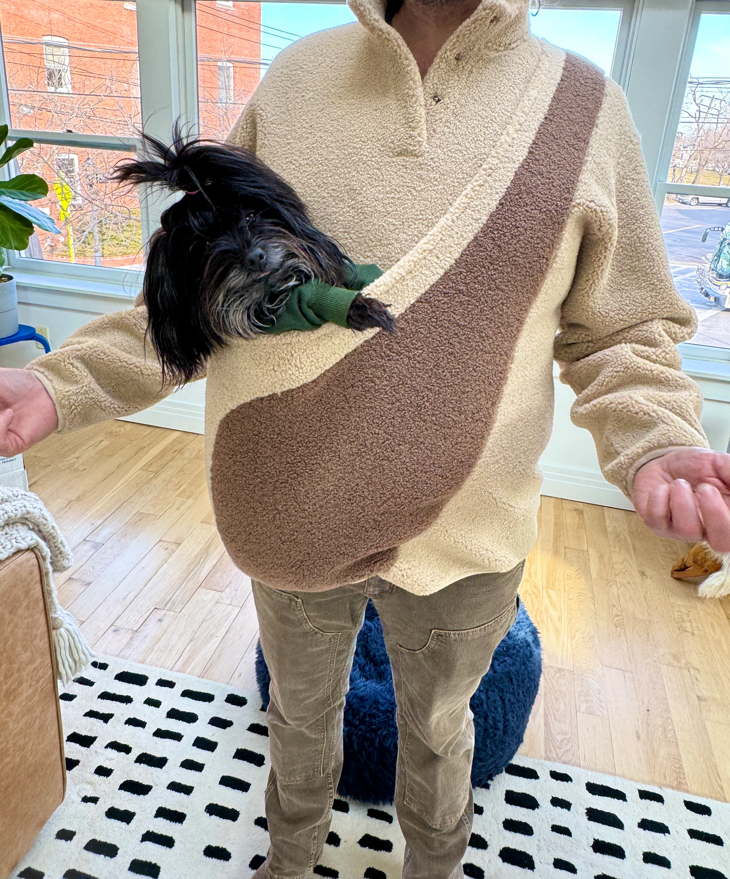 Fleece Pullover with Built-In Pet Pouch Carrier in Classic Tan - Image 2
