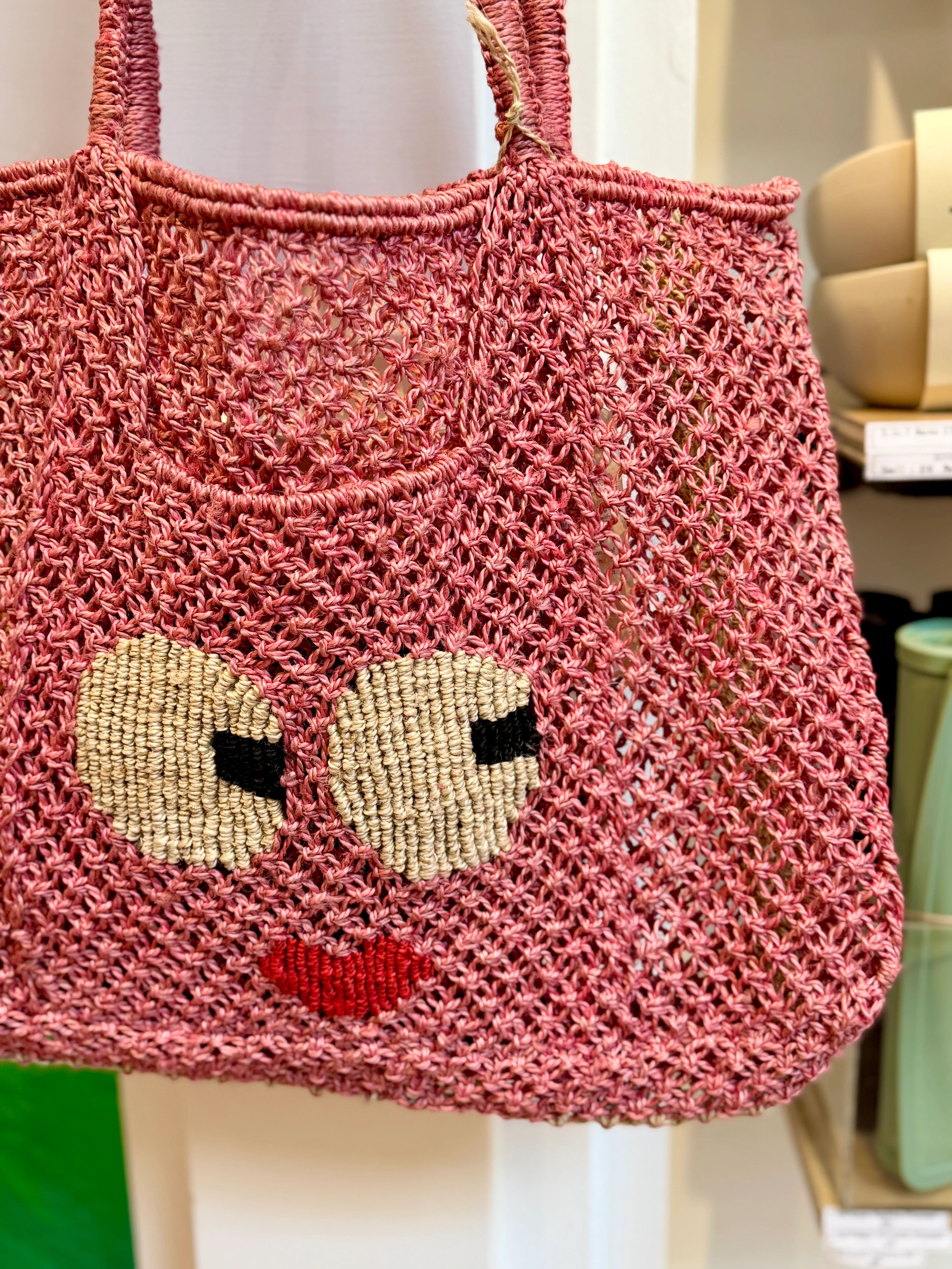 Florence Big Eyes Jute Bag in Berry - Image 3