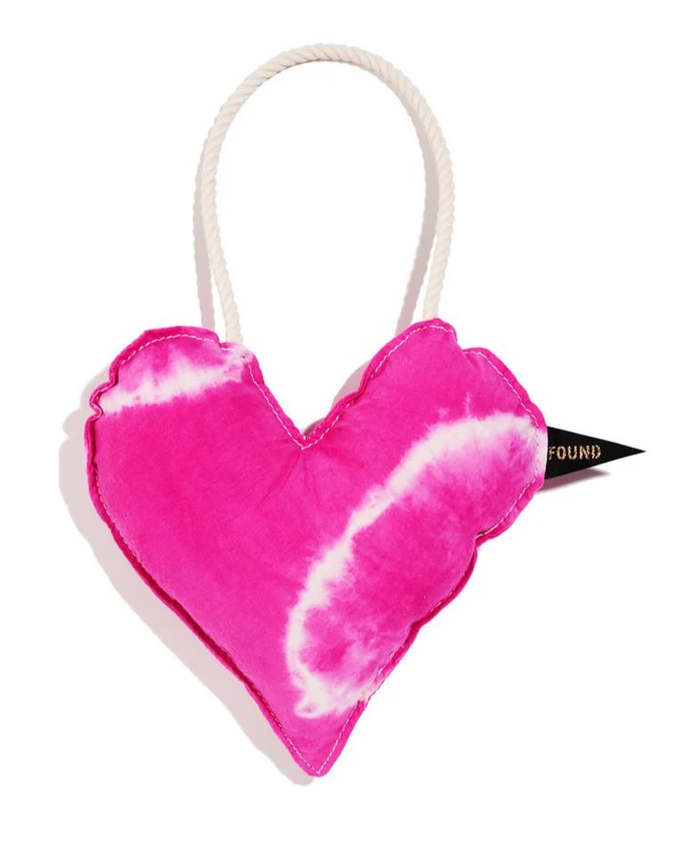 Batik Cotton Heart Dog Toy in Hot Pink (Made in the USA) - Image 2