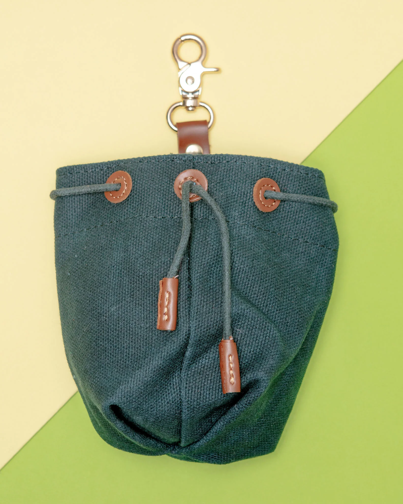 Waxed Canvas and Vegan Leather Dog Treat Knapsack in Evergreen<br>(FINAL SALE)