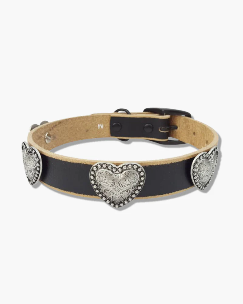 Genuine Distressed Leather Dog Collar with Heart Conchos - Image 4