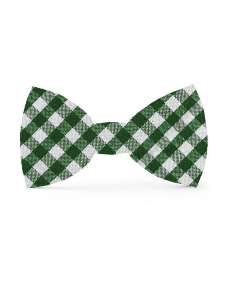 Mini Gingham Hunter Green Dog Bow Tie (Made in the USA)