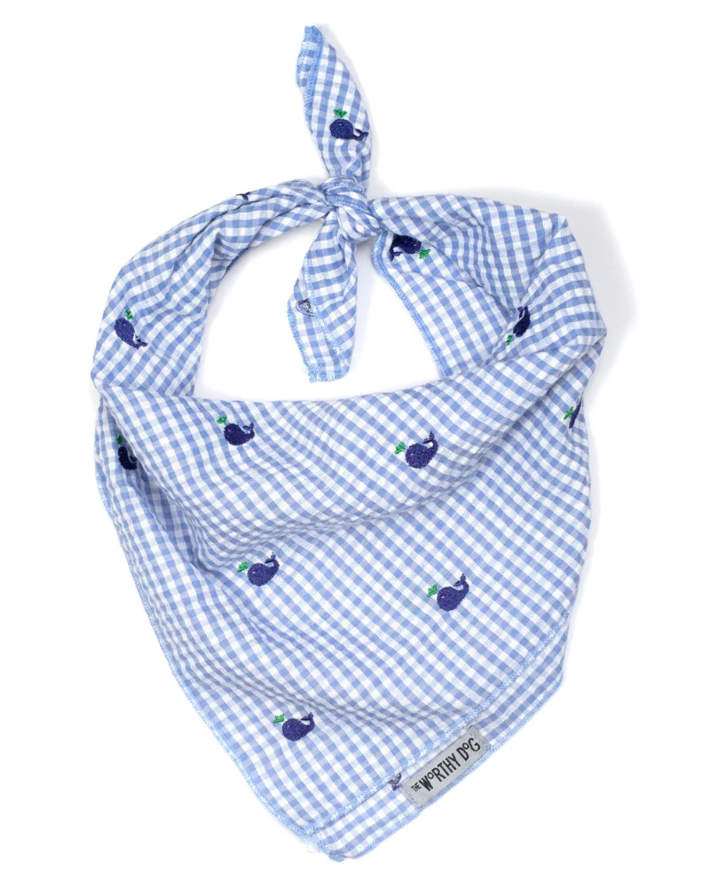 Gingham Seersucker Whale Dog Bandana - Image 2