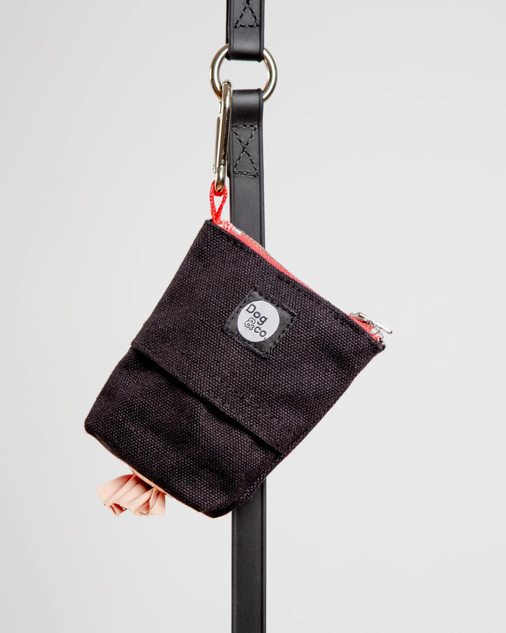 Good Girl Bag Treat + Poop Bag Holder in Black Canvas with Red Trim