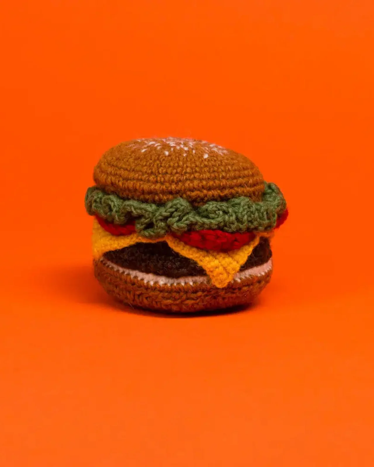 Hand Knit Hamburger Dog Toy