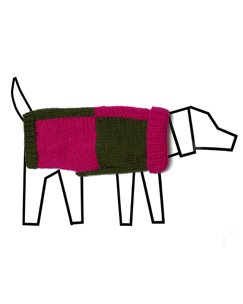 Hand Knit Checkered Wool Dog Sweater (Pink & Green) (FINAL SALE) - Image 3