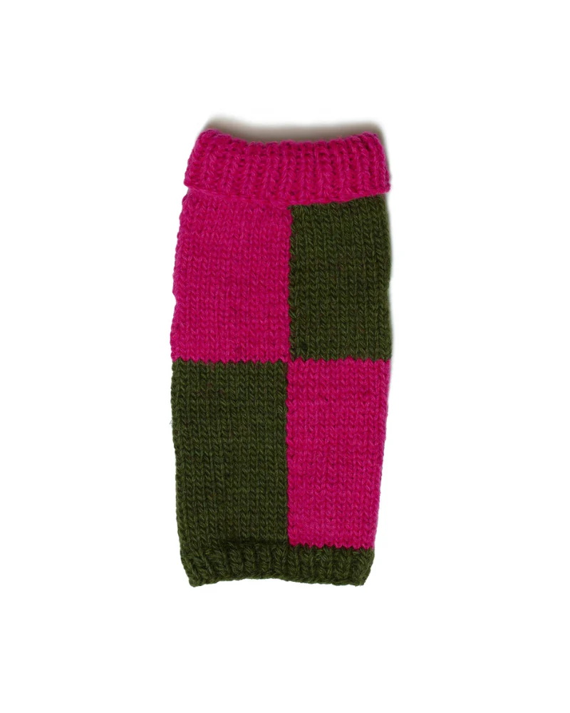Hand Knit Checkered Wool Dog Sweater (Pink & Green) (FINAL SALE) - Image 4