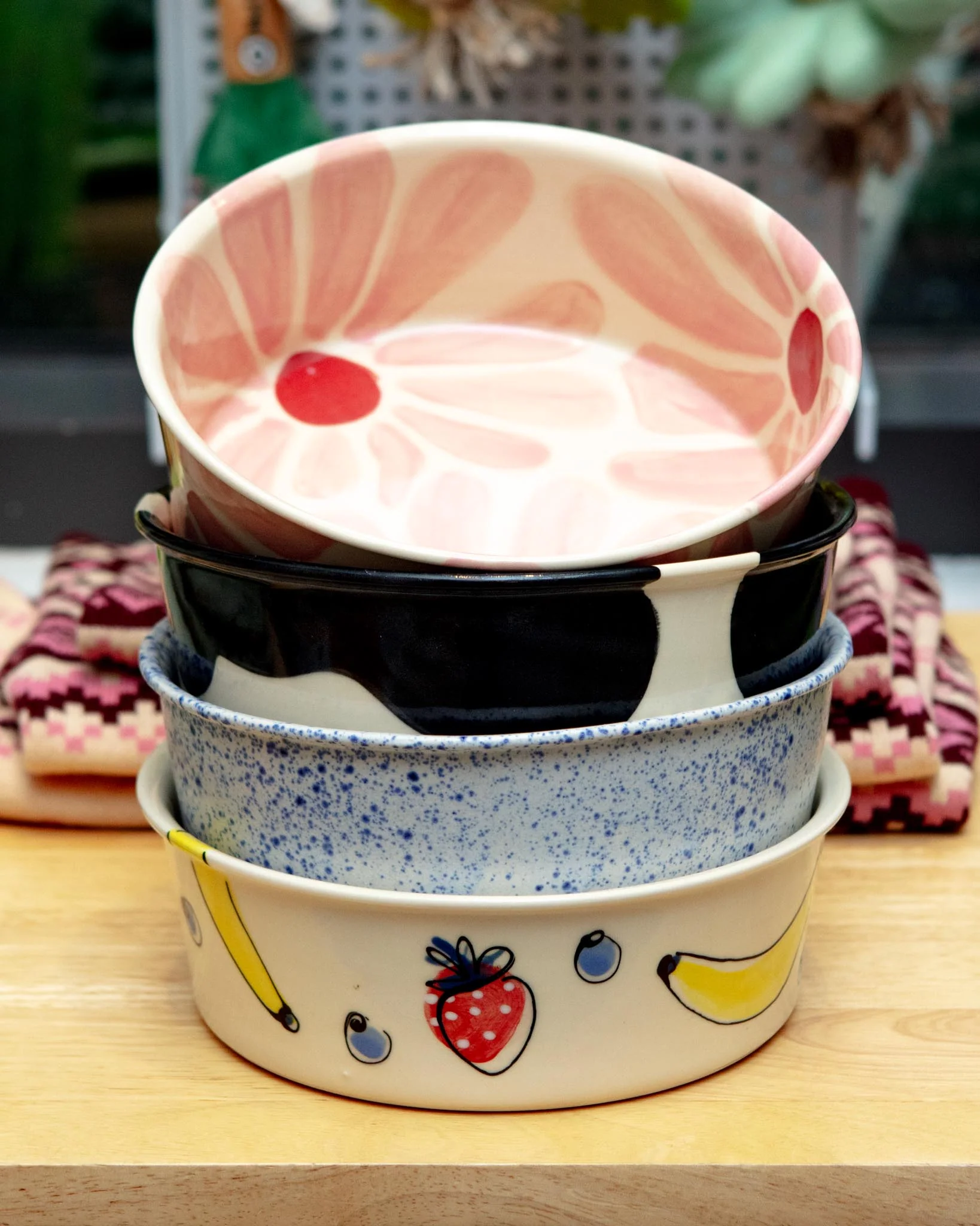 Handmade Ceramic Dog Bowl in Fruit Salad (Made in the USA) - Image 4