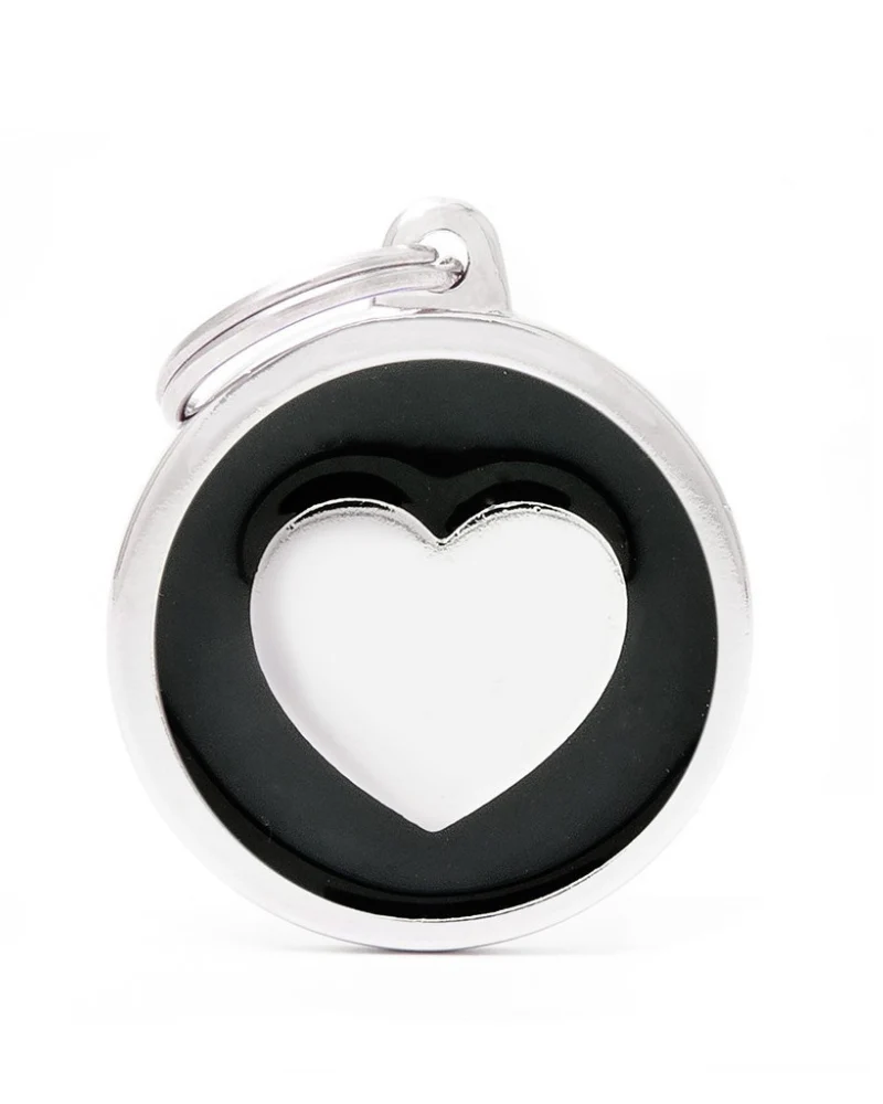 Black & White Chic Circle Heart Pet ID Tag - Image 3