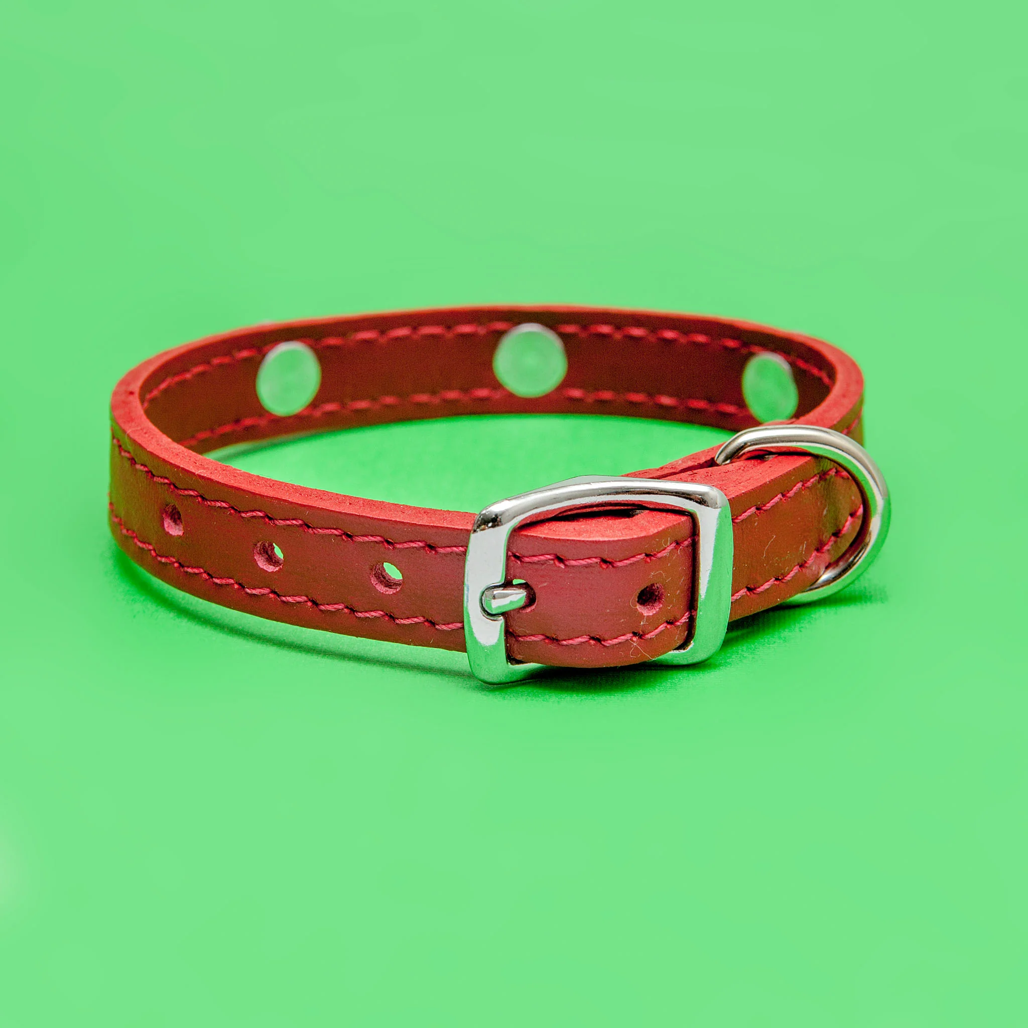 Happy Face Leather Collar in Red - Image 2